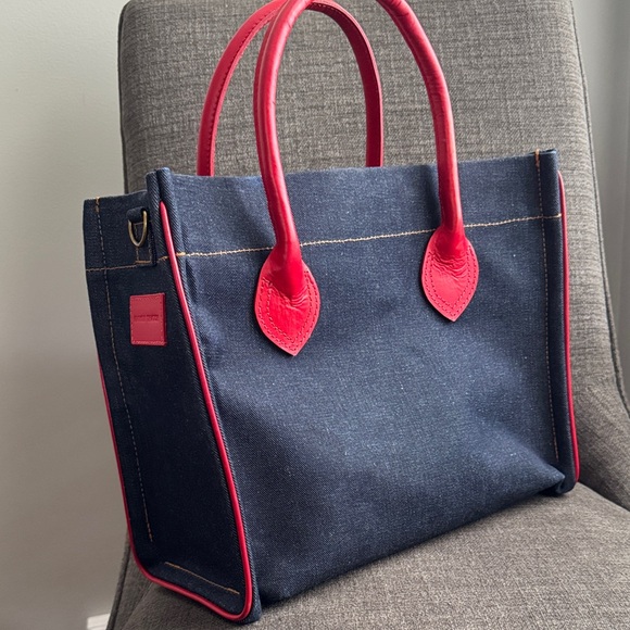 Parker Thatch Parker Ang. Denim With Red Leather Saddle Handle And Piping - Picture 1 of 7
